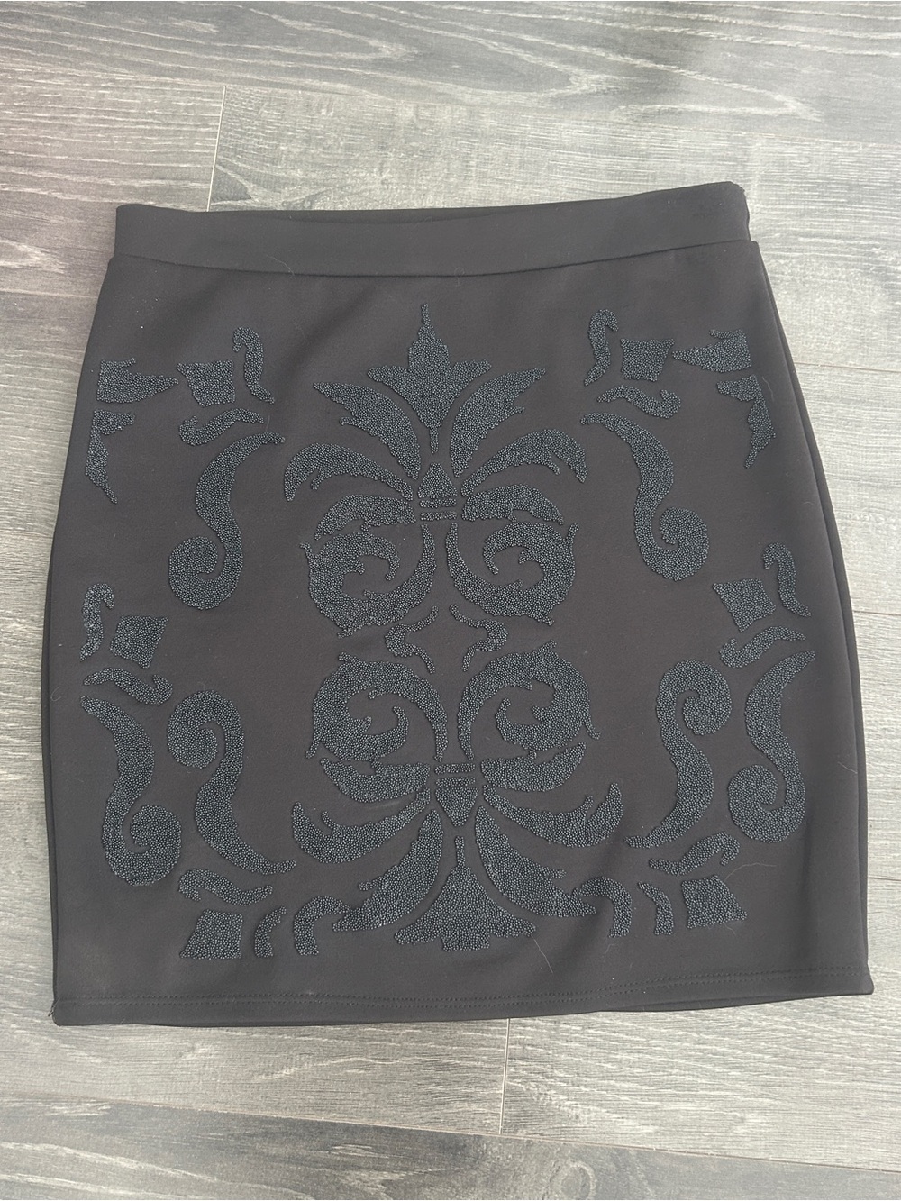 Seductions Black Beaded Damask Baroque Mini Skirt Size Large Gothic Whimsigoth